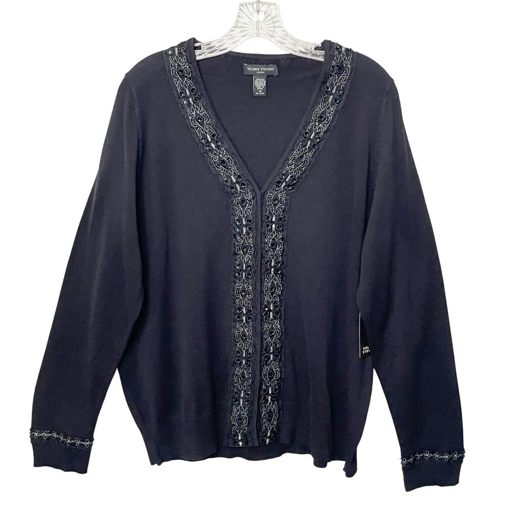 Valerie Stevens Silk Blend Beaded Embroidered Cardigan Sweater NWT Women’s 1X